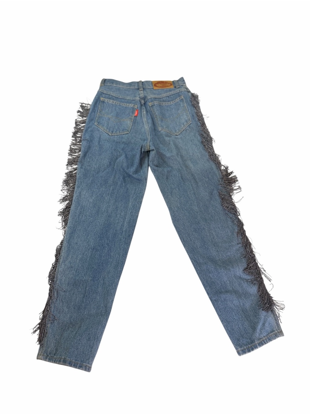 Fringe-Trim Straight-Leg Women's Jeans in Blue - Picture 9 of 12